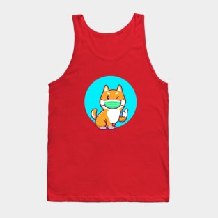 Cute Shiba Inu Wearing Mask With Thumbs Up Cartoon Tank Top